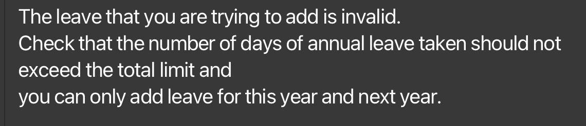 result for invalid number of days of leave to add