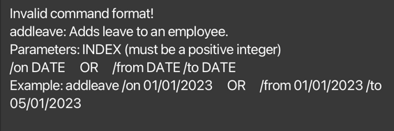 result for incorrect addleave command