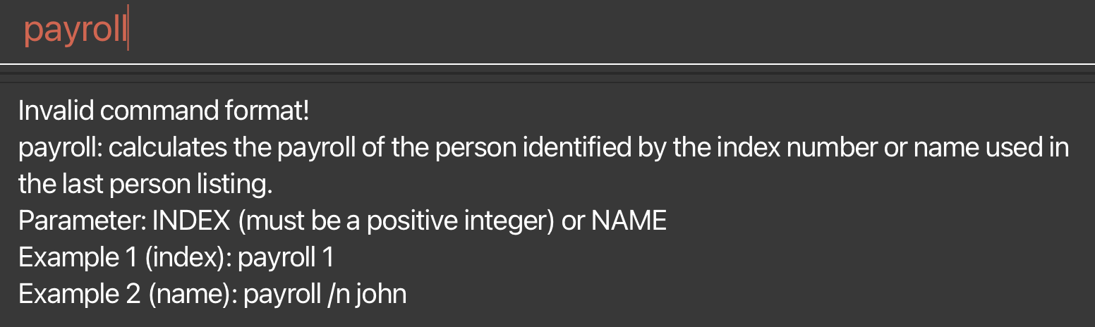 result for incorrect payroll command