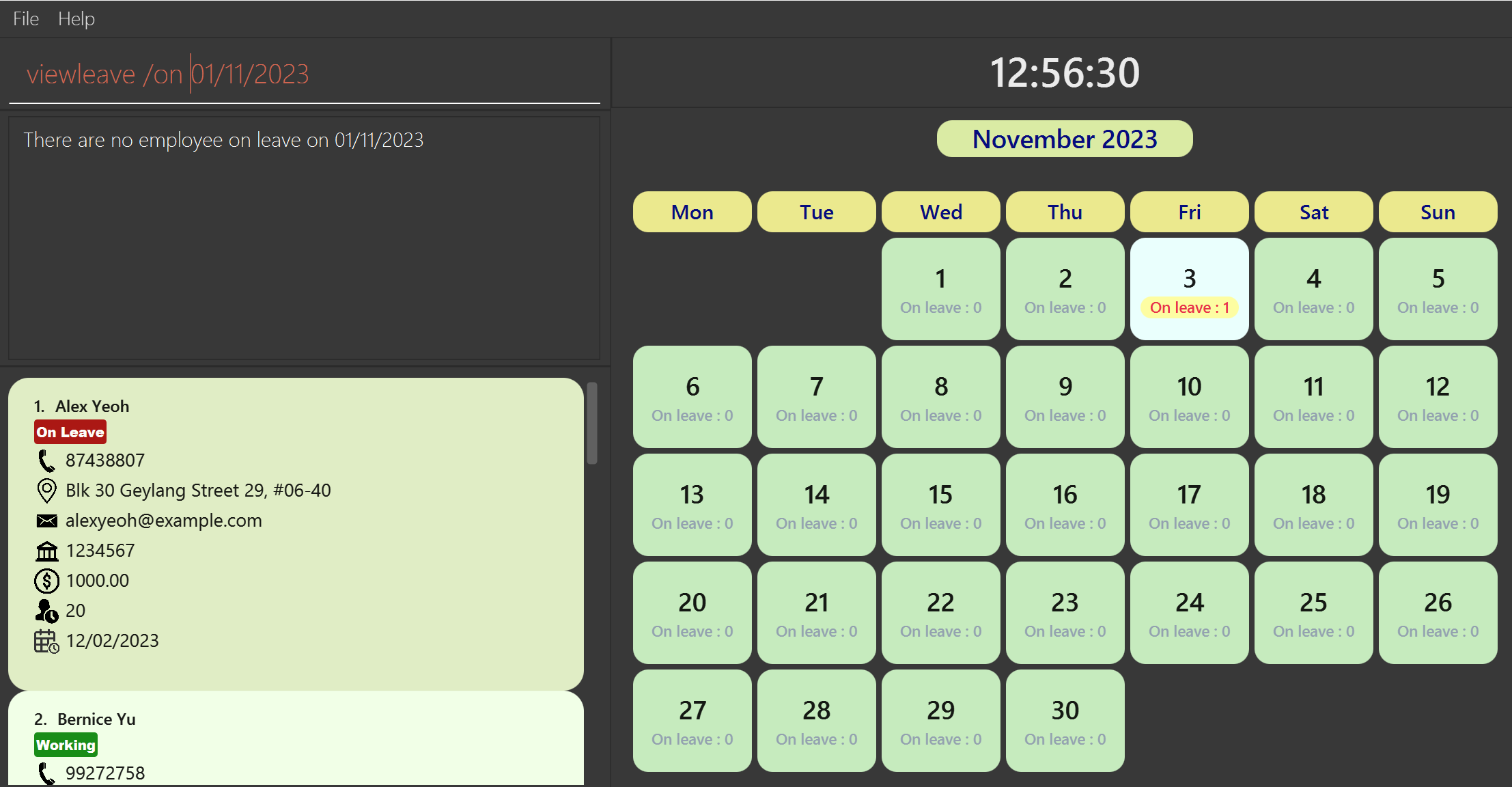 result for no employee on leave on the specific date